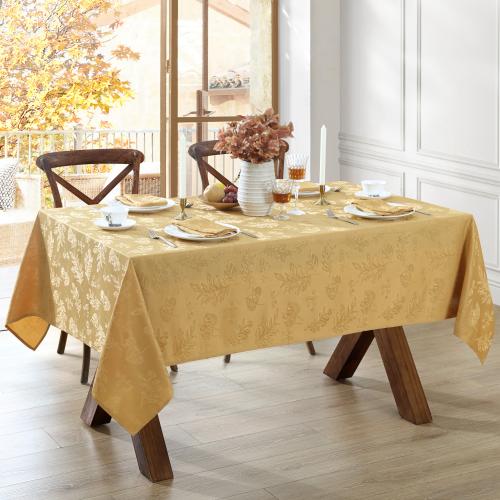 Elrene Home Fashions Elegant Woven Leaves Jacquard Damask 60x84 Indoor Gold Table Cover for 6-ft rectangle