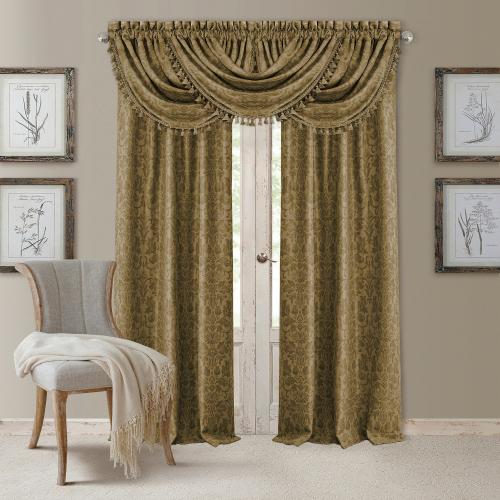 Elrene Home Fashions Antonia Waterfall Tassel 36-in Antique Gold Polyester Rod Pocket Valance