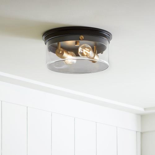 allen   roth Fenland 1-Light 12-in Matte Black Led, Flush Mount Light