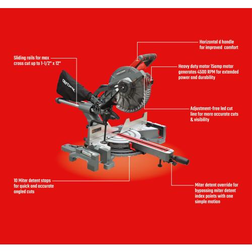 CRAFTSMAN 10-in 15-Amp Single Bevel Sliding Corded Miter Saw