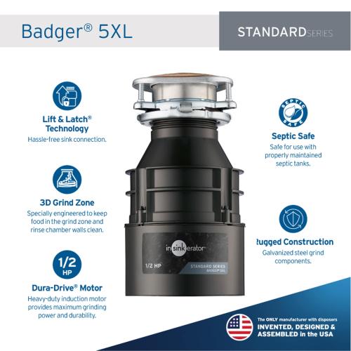 InSinkErator Badger 5XL Continuous feed 1/2-HP Septic Safe Non-corded Garbage Disposal