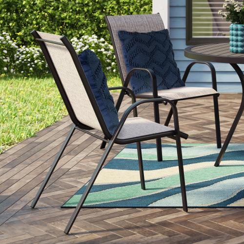 Style Selections Pelham Bay Woven Stackable Black Metal Frame Stationary Dining Chair with Tan Sling Seat