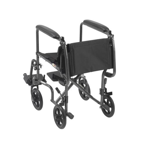 Drive Medical Lightweight Steel Transport Wheelchair, Fixed Full Arms, 17-in Seat