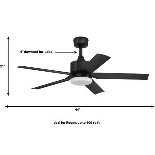 Harbor Breeze Reidsport 44-in Matte black Color-changing Integrated LED Indoor/Outdoor Downrod or Flush Mount Ceiling Fan with Light and Remote (5-Blade)