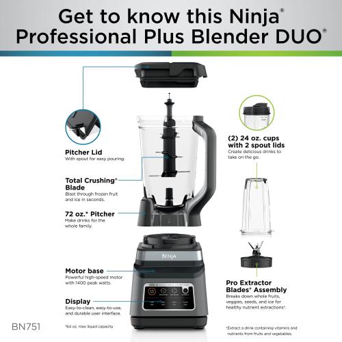 Ninja Professional Plus Duo 72-oz 4-Speed Countertop Blender (Black, Stainless Steel)