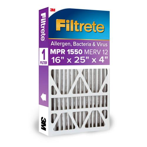 Filtrete 16-in W x 25-in L x 4-in MERV 12 1550 MPR Slim Allergen, Bacteria and Virus Electrostatic Pleated Air Filter
