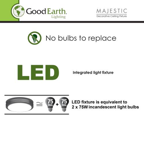 Good Earth Lighting Majestic 1-Light 17-in Matte brown LED Flush Mount Light