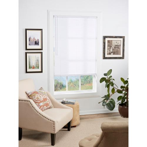 Project Source Light Filtering 1-in Slat Width 35-in x 64-in Cordless White Vinyl Light Filtering Mini-blinds