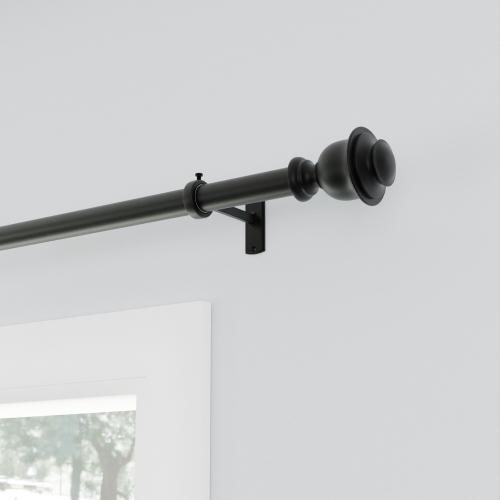 allen   roth Kirby 72-in to 144-in Matte Black Steel Single Curtain Rod with Finials