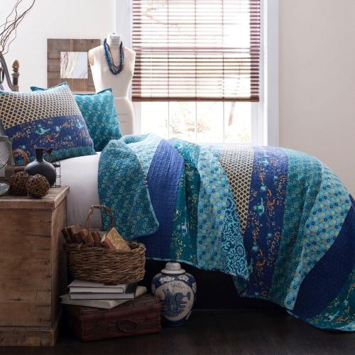 Lush Decor Peacock Stripe Reversible King Quilt Cotton with (Fill)