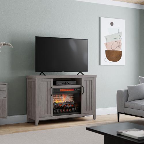 Style Selections 48-in W Iron Oak Infrared Quartz Electric Fireplace