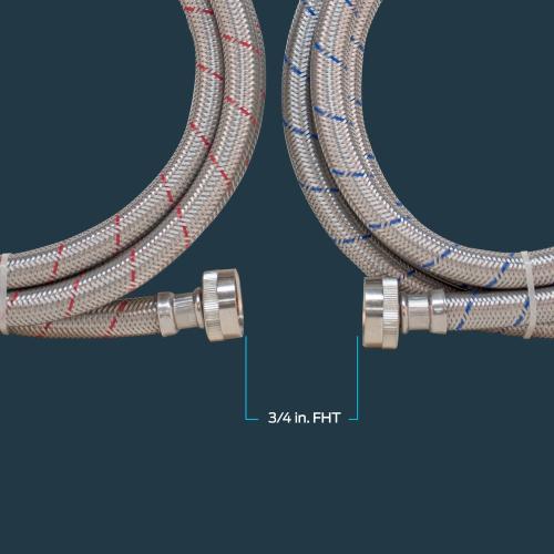 EASTMAN 2-Pack 6-ft 3/4-in FHT Inlet x 3/4-in FHT Outlet Stainless Steel Washing Machine Connector
