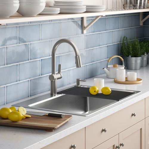 KOHLER Prologue Dual-mount 33-in x 22-in Stainless Steel Single Bowl 2-Hole Workstation Kitchen Sink with Drainboard (NO TEST)