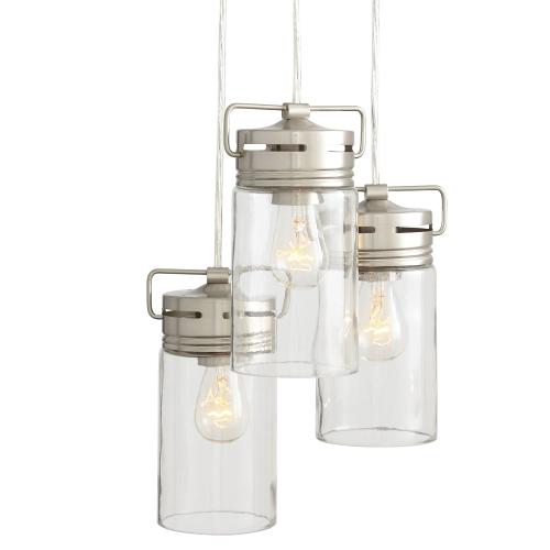 allen   roth Vallymede 3-Light Brushed Nickel Farmhouse Clear Glass Jar Mini Hanging Pendant Light