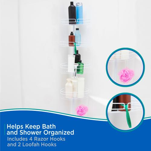 Kenney Kenney 4-Tier Spring Tension Shower Corner Pole Caddy with Razor Holder, White