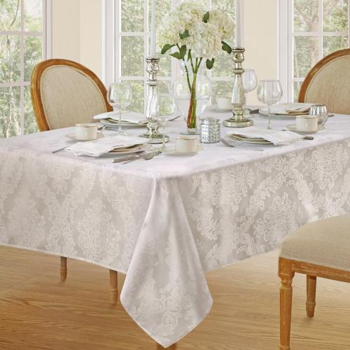 Elrene Home Fashions Barcelona Jacquard Damask 60x84 Indoor White Table Cover for 6-ft rectangle