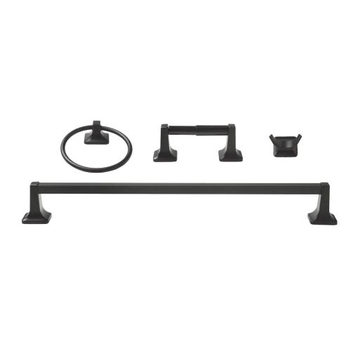 Project Source 4-Piece Seton Matte Black Decorative Bathroom Hardware Set with Towel Bar, Toilet Paper Holder, Towel Ring and Robe Hook ( Missing one Part see in the Picture)
