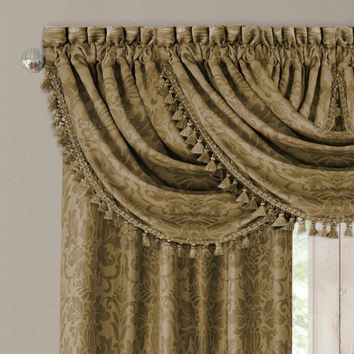 Elrene Home Fashions Antonia Waterfall Tassel 36-in Antique Gold Polyester Rod Pocket Valance