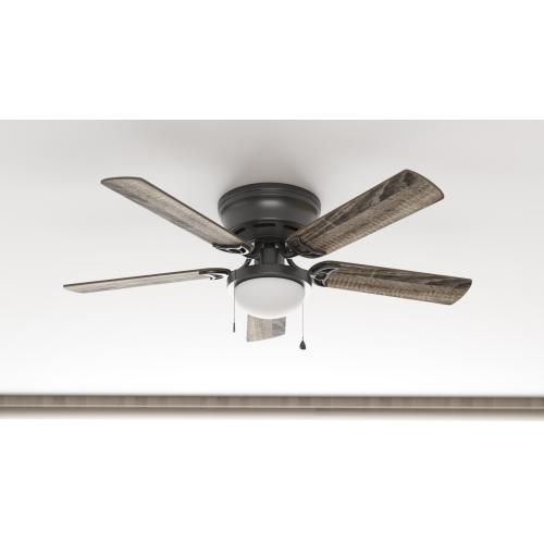 Harbor Breeze Armitage 52-in Matte Black LED Indoor Flush Mount Ceiling Fan with Light (5-Blade)