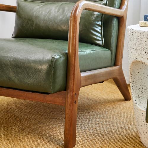 Glitzhome Casual Green Faux Leather Accent Chair