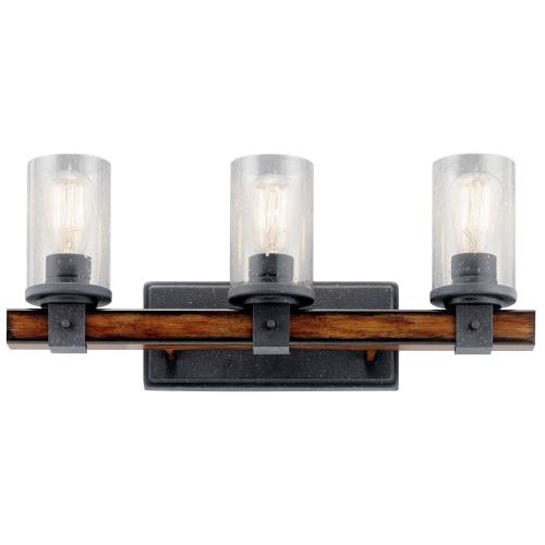 Kichler Barrington 22-in 3-Light Distressed Black and Wood Tone Rustic Vanity Light