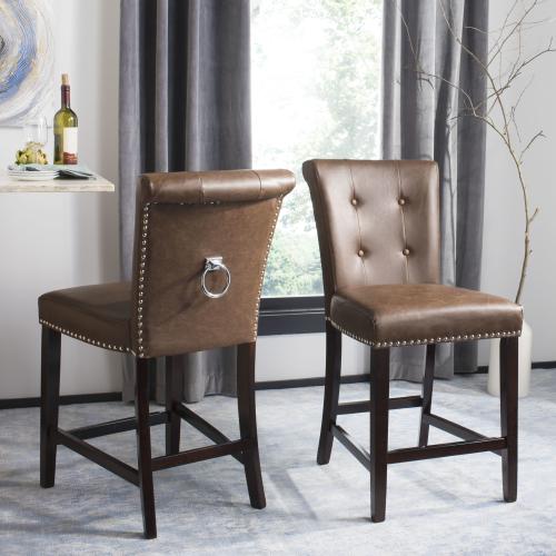 Safavieh Taylor Set of 2 Brown 26-in H Counter height Upholstered Wood Bar Stool Back