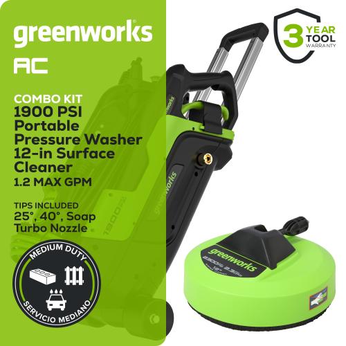 Greenworks 1900-PSI 1.2-GPM Cold Water Electric Pressure washer with 4 Spray Tips and Surface Cleaner