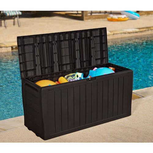 Keter Marvel Durable Outdoor Storage 15.6-in L x 45.9-in 71-Gallon Brown Plastic Deck Box