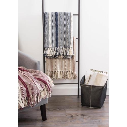 Size medium Color Blue and grey DII Navy Braided Stripe Throw - Woven Cotton Throw Blanket - Machine Washable - Blue - Versatile and Durable - Perfect for Home Decor and Gifting