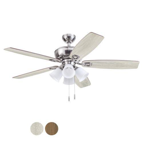 Harbor Breeze Notus 52-in Brushed Nickel with Driftwood/Sienna Blades LED Indoor Ceiling Fan with Light (5-Blade)