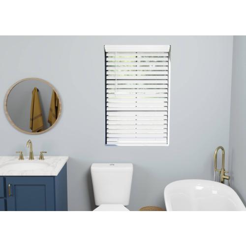allen   roth Trim at Home 2-in Slat Width 52-in x 64-in Cordless White Faux Wood Room Darkening Horizontal Blinds