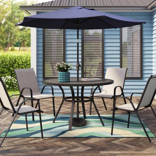 Style Selections Pelham Bay Woven Stackable Black Metal Frame Stationary Dining Chair with Tan Sling Seat
