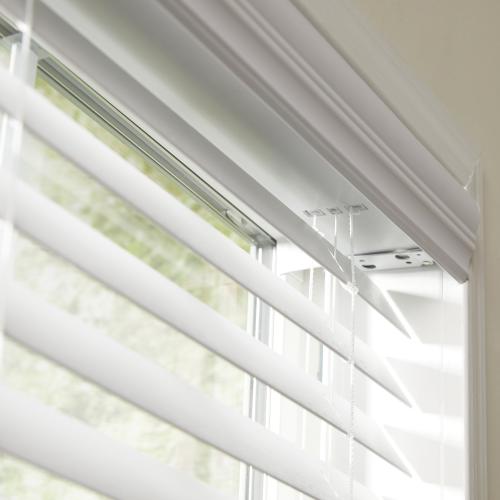 allen   roth Trim at Home 2-in Slat Width 52-in x 64-in Cordless White Faux Wood Room Darkening Horizontal Blinds