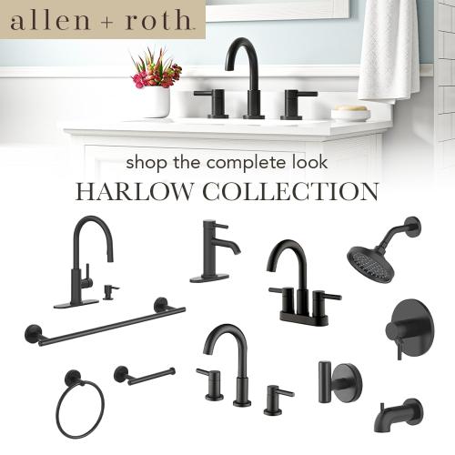 allen   roth Harlow Matte Black 4-in centerset 2-Handle WaterSense Bathroom Sink Faucet with Drain and Deck Plate