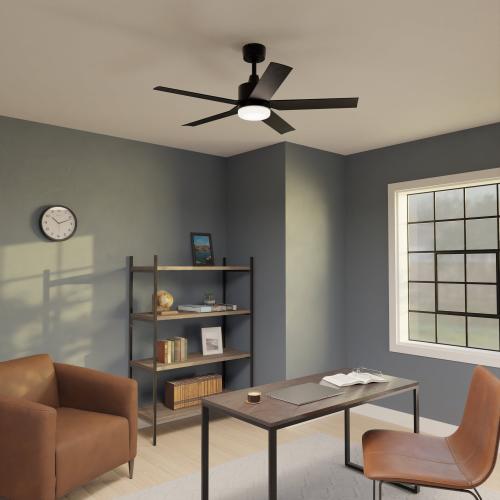 Harbor Breeze Reidsport 44-in Matte black Color-changing Integrated LED Indoor/Outdoor Downrod or Flush Mount Ceiling Fan with Light and Remote (5-Blade)