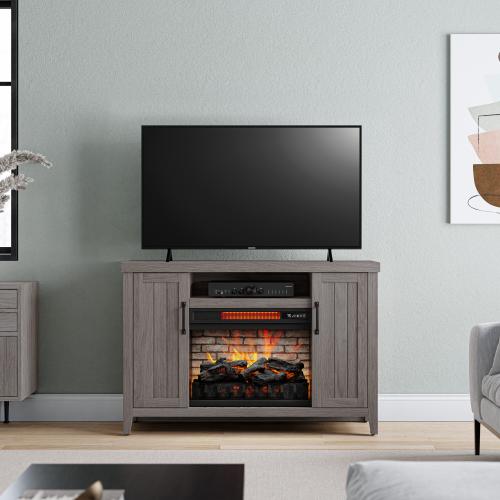Style Selections 48-in W Iron Oak Infrared Quartz Electric Fireplace