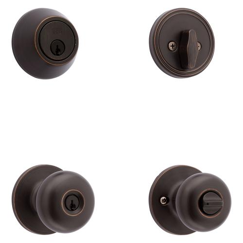 RELIABILT Baron Antique Bronze Exterior Single-cylinder deadbolt Keyed Entry Door Knob Project Pack (2-Pack)