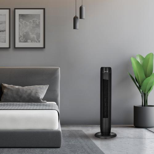 Utilitech 36-in 120 -Volt 3 -Speed Indoor BLACK/MATTE Oscillating Tower Fan with Remote