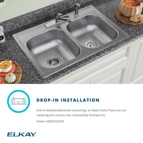 Elkay Dayton Drop-In 33-in x 22-in Stainless Steel Double Equal Bowl 4-Hole Kitchen Sink