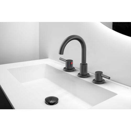 Project Source Matte Black Widespread 2-Handle WaterSense Bathroom Sink Faucet with Drain
