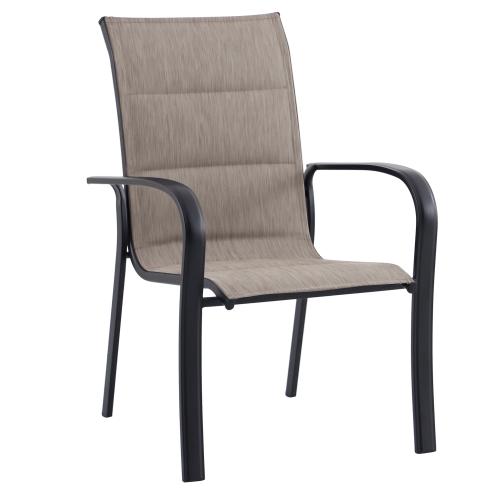 Style Selections Pelham Woven Stackable Black Metal Frame Stationary Dining Chair with Tan Sling Seat - set of 2