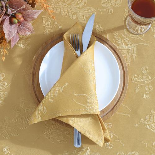 Elrene Home Fashions Elegant Woven Leaves Jacquard Damask 60x84 Indoor Gold Table Cover for 6-ft rectangle