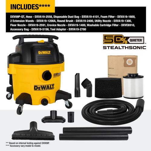 DEWALT Stealthsonic Quiet 9-Gallons 5 HP Corded Wet/Dry Shop Vacuum with Accessories Included