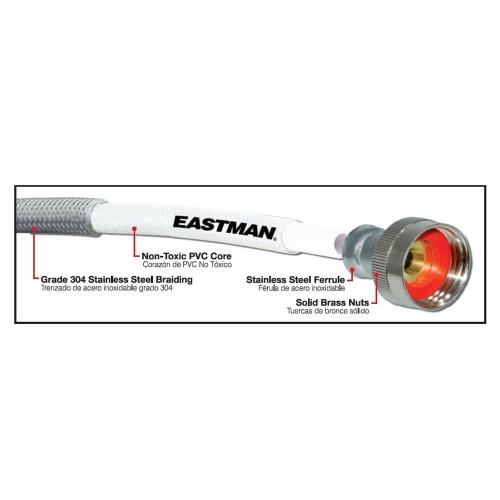 EASTMAN 2-Pack 6-ft 3/4-in FHT Inlet x 3/4-in FHT Outlet Stainless Steel Washing Machine Connector