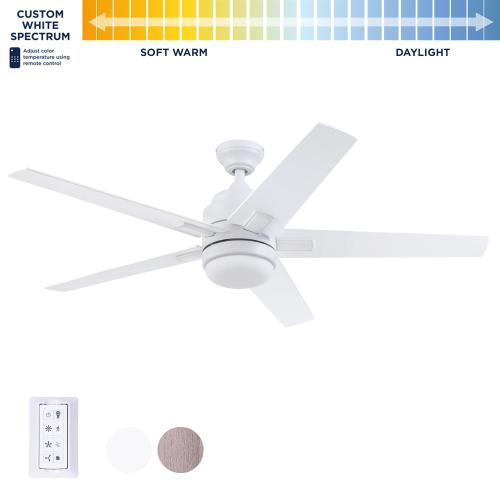 Harbor Breeze Flanagan II 52-in White with White/Driftwood Blades Color-changing Indoor Ceiling Fan with Light and Remote (5-Blade) - blacks are chipped