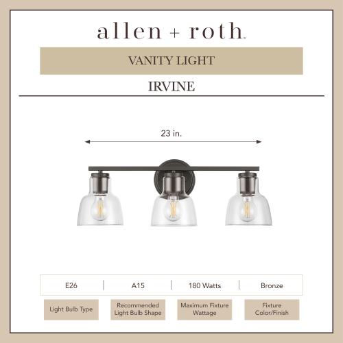 allen   roth Irvine 23-in 3-Light Matte Bronze Transitional Vanity Light