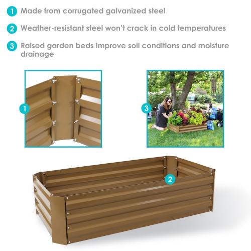 Sunnydaze Decor 48-in W x 24-in L x 11.75-in H Elevated Brown Galvanized Metal Raised Garden Bed