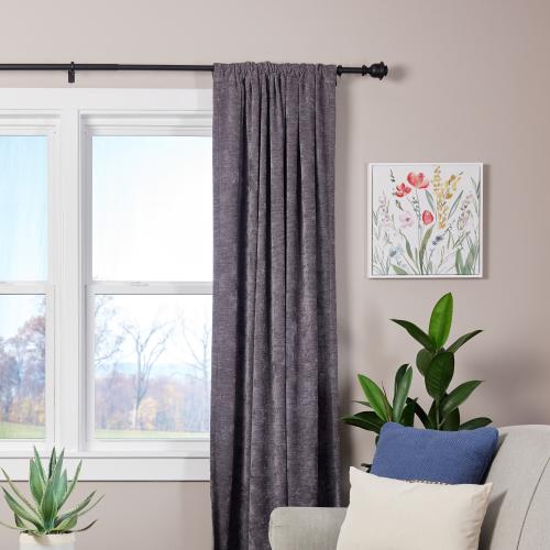 allen   roth Kirby 72-in to 144-in Matte Black Steel Single Curtain Rod with Finials