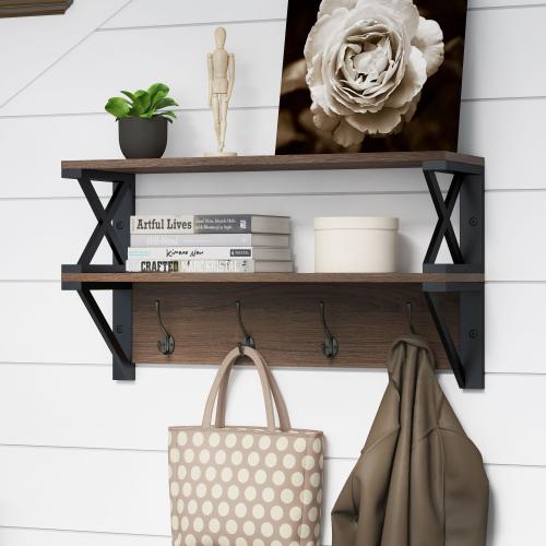 allen   roth 28-in L x 8-in D x 15.5-in H Brown Rectangular Floating Shelf (2 Shelves)