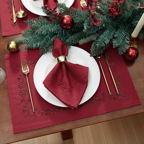 Elrene Home Fashions Poinsettia Noel Laser Cut 4-Pack Red Polyester Square Napkin(s)